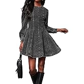 Conshvi Denim Shirt Dress for Women Long Sleeve Crewneck Denim Dresses 2025 Fall Cute A Line Mini Short Jean Dress