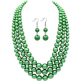 Utop Faux Big Pearl Necklace for Women - Multi Strand 3 Layers Necklace and Earrings Set - 1920s Costume Jewelry