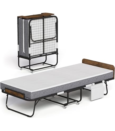 LOBOTOU Folding Bed Twin Size No Assembly Required Foldaway Hard