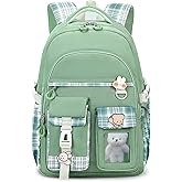 PRLINJSK Girls Backpack,Cute School Backpack for Girls Kids Teens,Kawaii Bookbag for Primary Elementary,Green