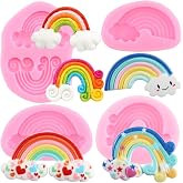 ZiXiang Rainbow Silicone Fondant Mold Rainbow Chocolate Candy Mold | Wedding Birthday Baby Shower Party Cake Decoration Cupcake Topper Polymer Clay Resin Gum Paste Set Of 4