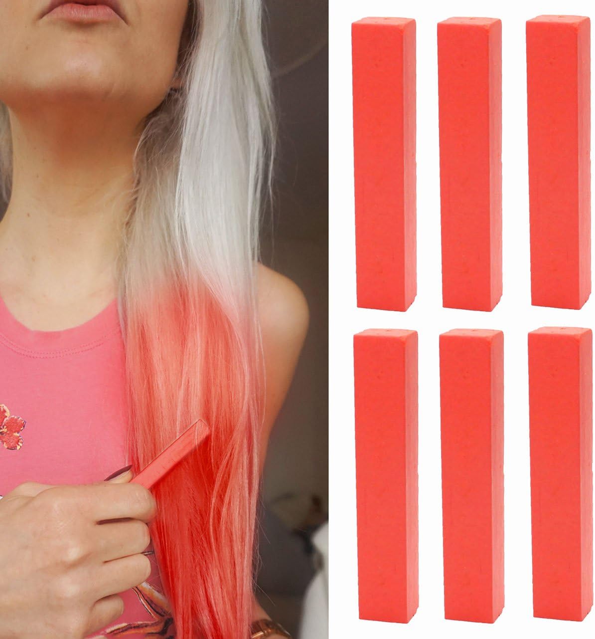 Bright Red Hair Dye | Valentine's Red Hair Color | VIVID RED Hair Dye | With Shades of Red Set of 6 Temporary Hair Chalk | Color your Hair Hot Red in seconds with temporary HairChalk