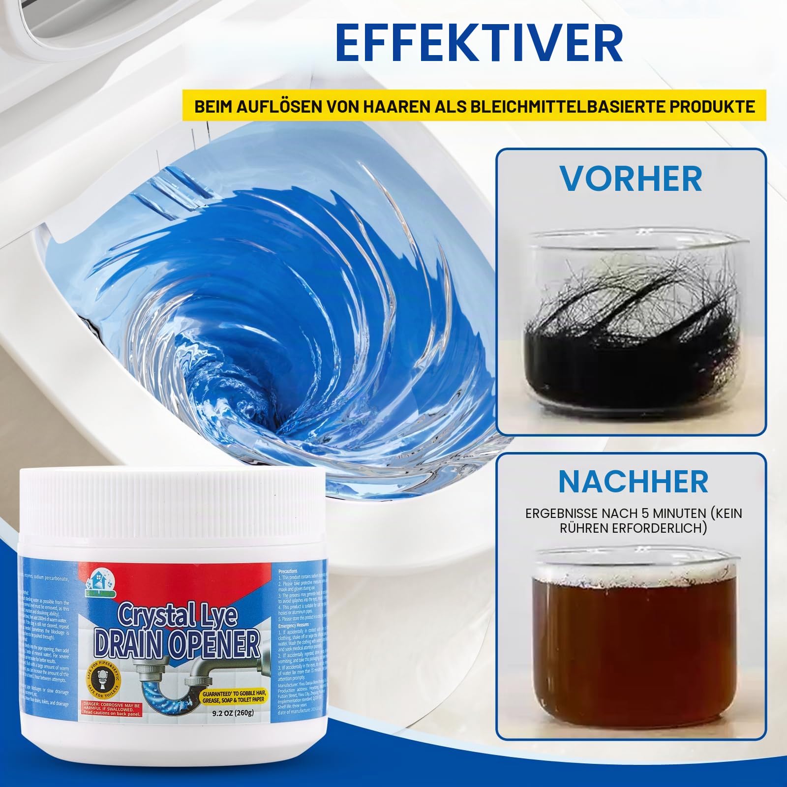 Bell Bird Kristall‑Abflussreiniger mit Natriumhydroxid, Extra Stark Rohrfrei Rohrreiniger Cleaner für Küche & Bad, Waschbecken, Abflüsse und Duschrohre - 1 Flasche 3