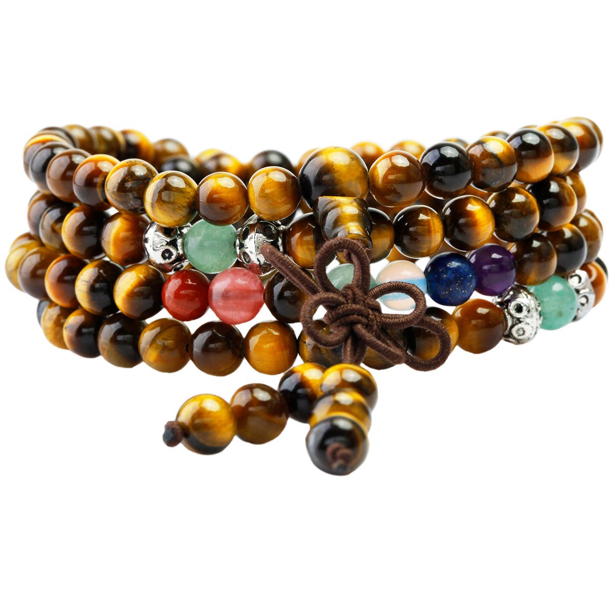 KYEYGWO 108 Prayer Mala Beads Wrap Wrist Bracelet for Women & Men, Tibetan Buddhist Meditation Stone Necklace for Unisex Elastic, Tiger Eye's Stone