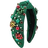 Lonext Christmas Headbands for Women Jeweled Crystal Wide Knotted Headband Xmas Holiday Hair Accessories