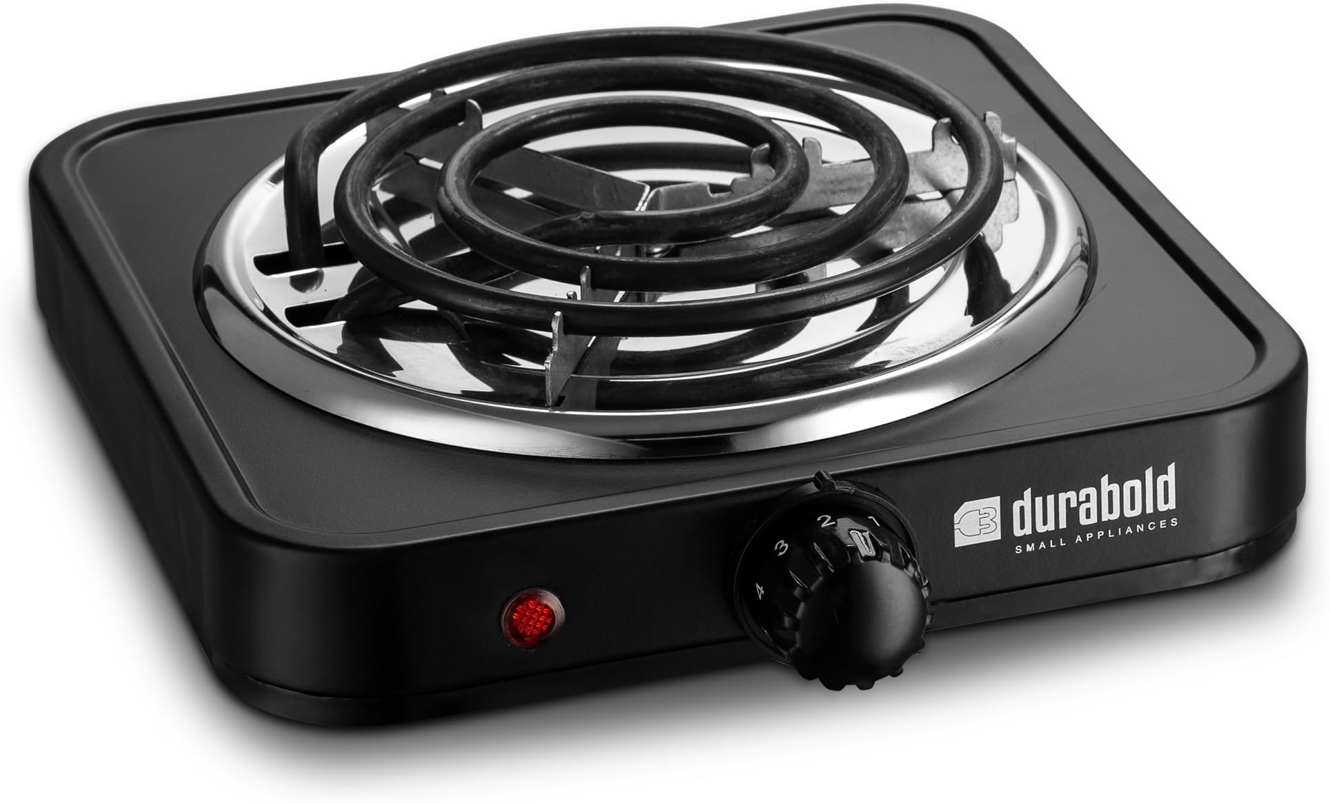 Kitchen Counter-top Cast-Iron Burner - Stainless Steel Body – Ideal for RV, Small Apartments, Camping, Cookery Demonstrations, or as an Extra Burner – by Durabold (Black)