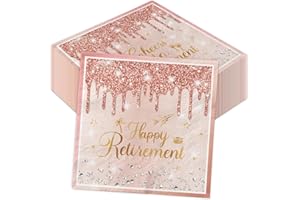 PYMUROD Retirement Party Decorations-40pcs Pink Retirement Napkins,Disposable Paper We Will Miss You Rose Gold Dinner Napkins for Woman Retirement Going Away Farewell Party Rose Gold Party Decorations