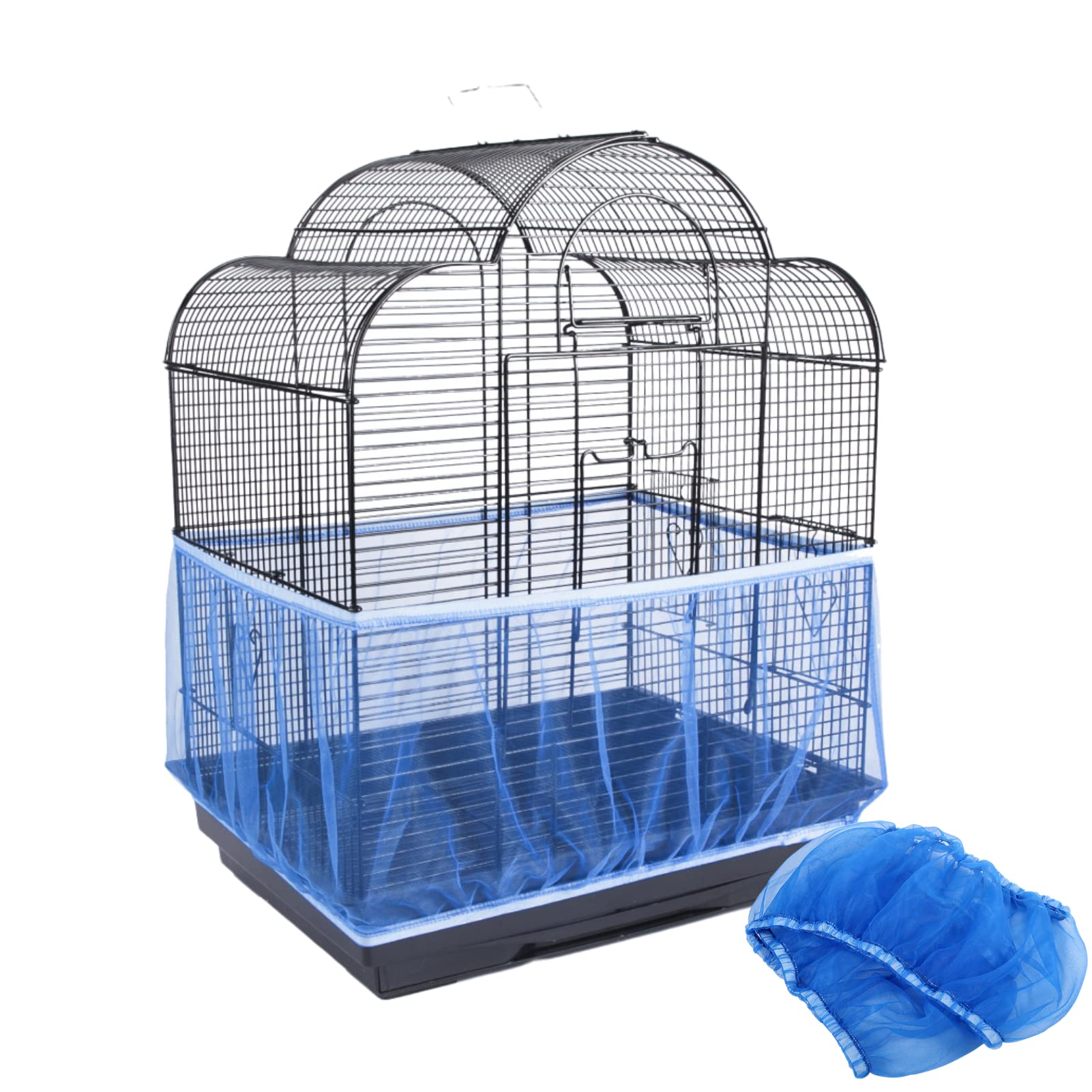 HEEPDD Bird Cage Cover, Soft Nylon Mesh Ventilated Seed Catcher for Parrot Bird Cage Shell Skirt M Size Blue for Indoor Outdoor Use Durable Lightweight Pet Accessory C