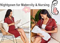 Ekouaer Button Sleepshirt for Women V Neck Notch