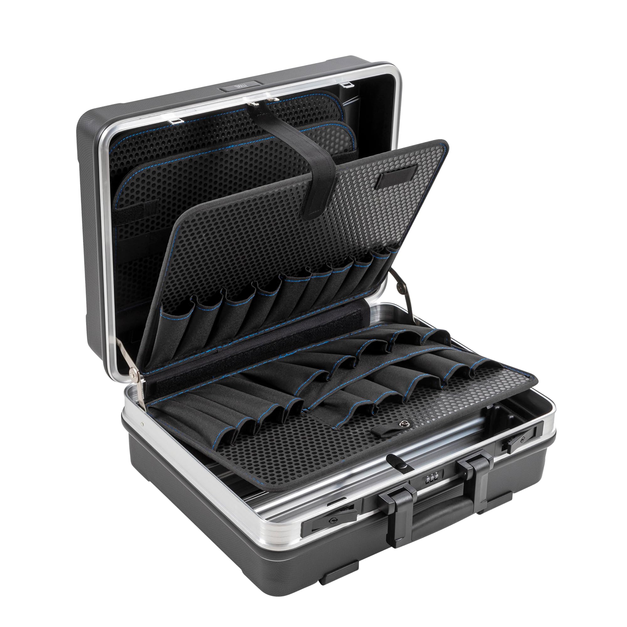 B&W FLEX tool case with tool pockets (ABS case, volume 34.3 l, 47 x 36.5 x 20 cm inner) 120.03/P, tools not included, Black/Silver
