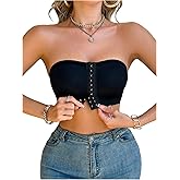 GORGLITTER Women's Strapless Bra Tube Push Up Front Closure Wireless One Piece No Padding Backless Bandeau Bra Crop Tops