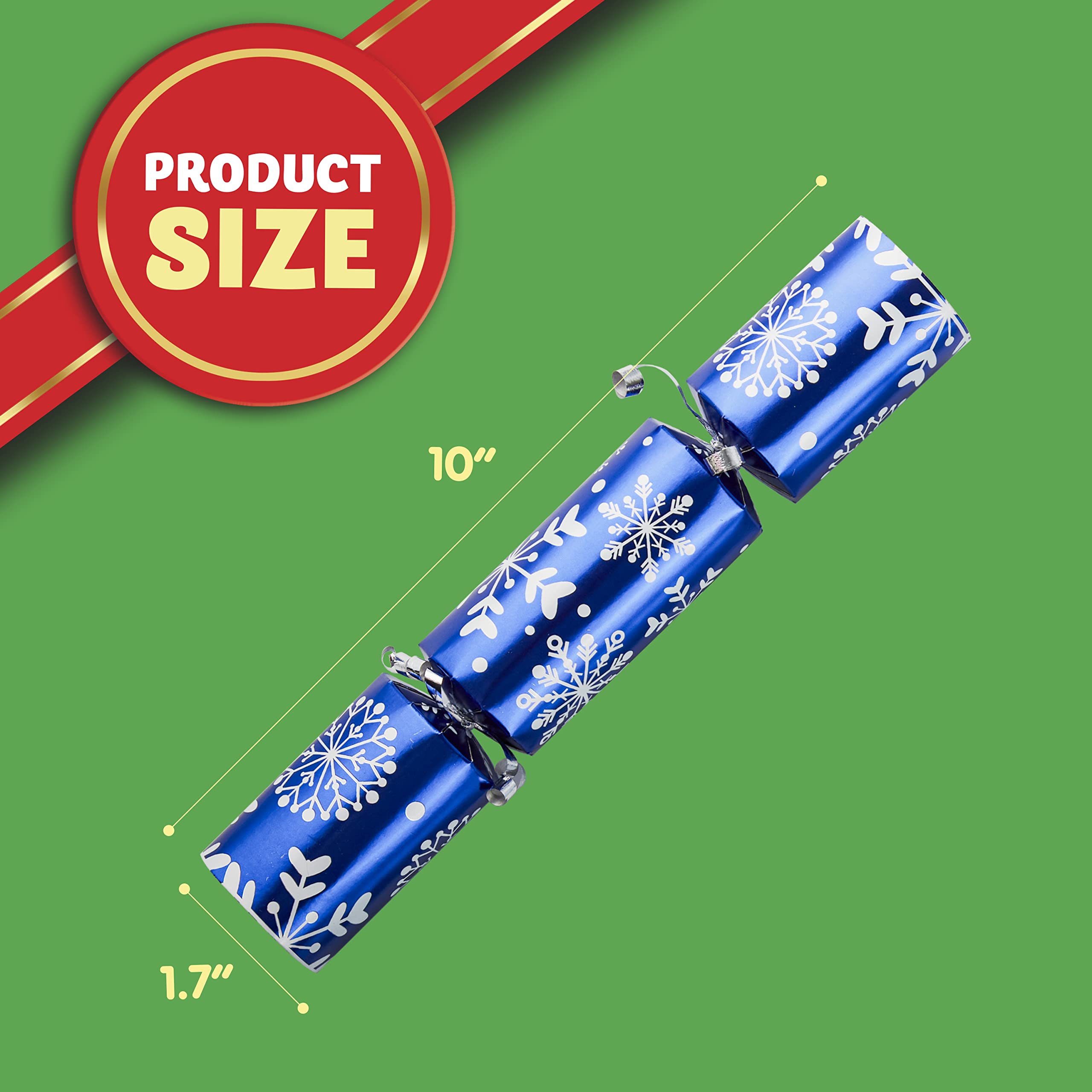 JOYN 8 Pack Christmas Non-Snap Party Table Favor with Blue & White Snowflake Design, with Party Hat, Joke & Little Gift Inside, for Xmas Gift, Christmas Seasonal Holiday Dinner Traditions