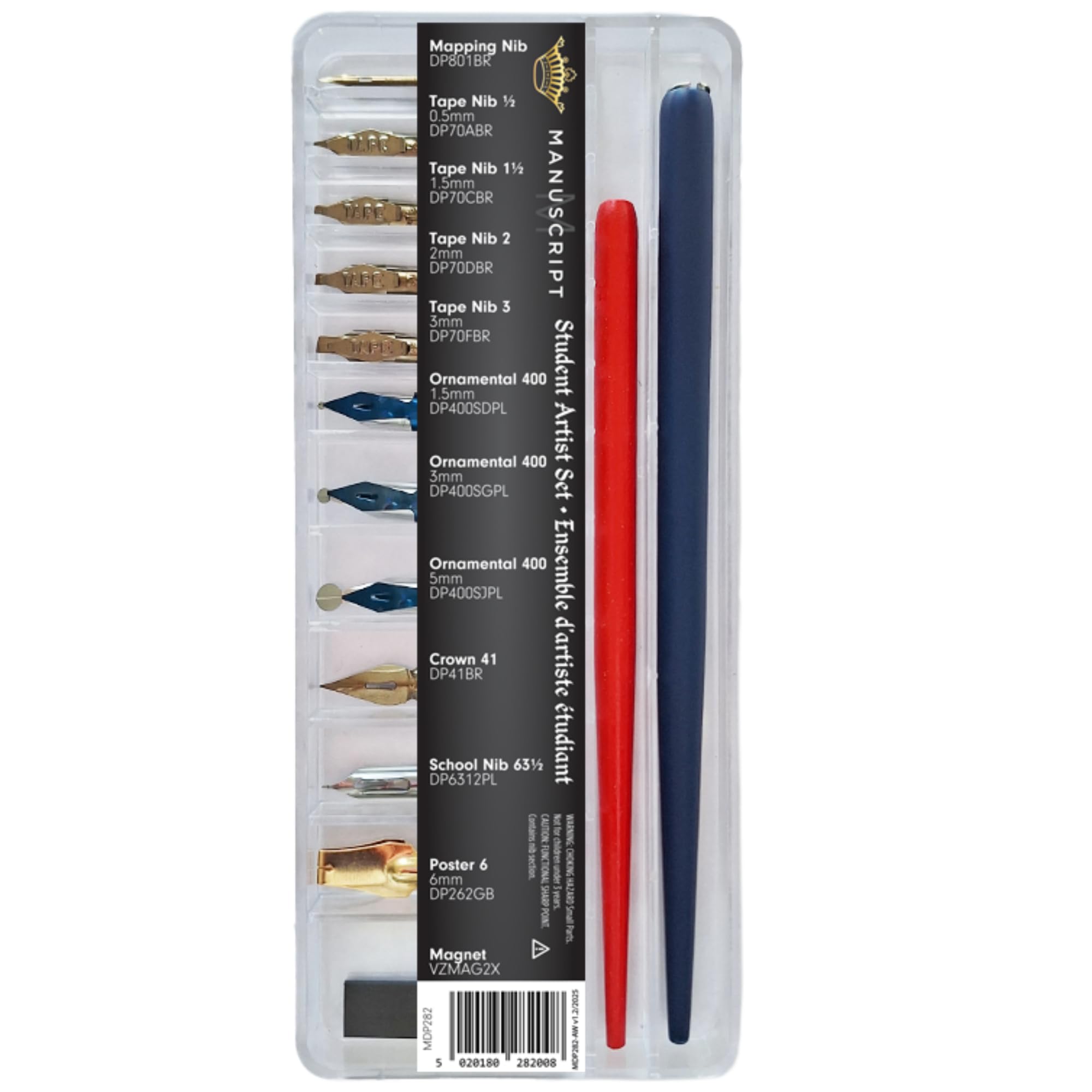 MANUSCRIPT Student Art Set - Calligraphy Beginners Set Containing 2x Dip Pen Holders & 11x Dip Pen Nibs (Poster, Tape, Ornamental, Crown, School & Mapping Styles)