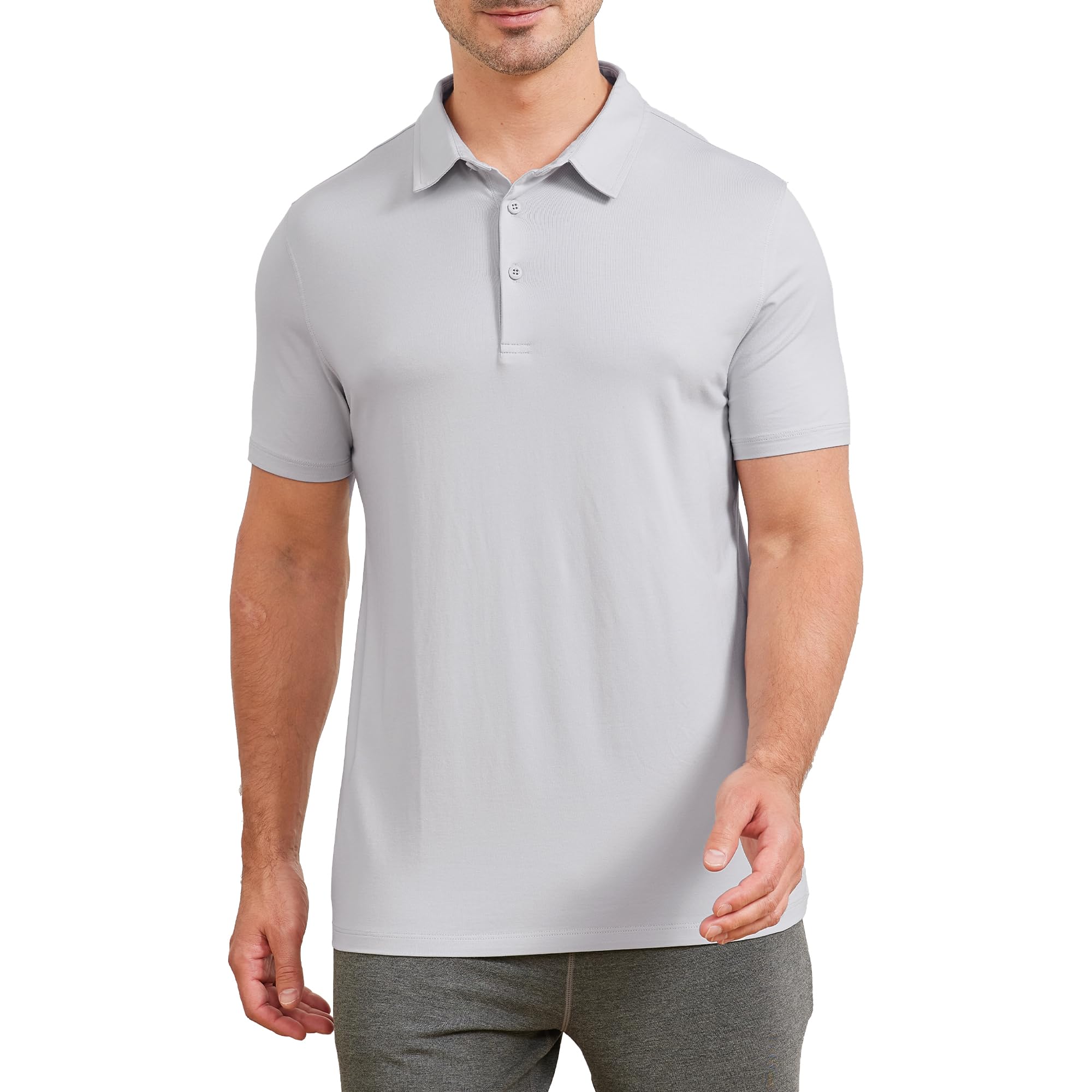 Photo 1 of netdraw Mens Ultra Soft Bamboo Viscose Polo Lightweight Cooling Short Sleeve Casual Collared Golf Shirt, Platinum, X-Large