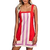 Fiona Jolin Women's Striped Mini Dress Boho Shoulder Strap Sundress Summer Cover Up Dress for Beach