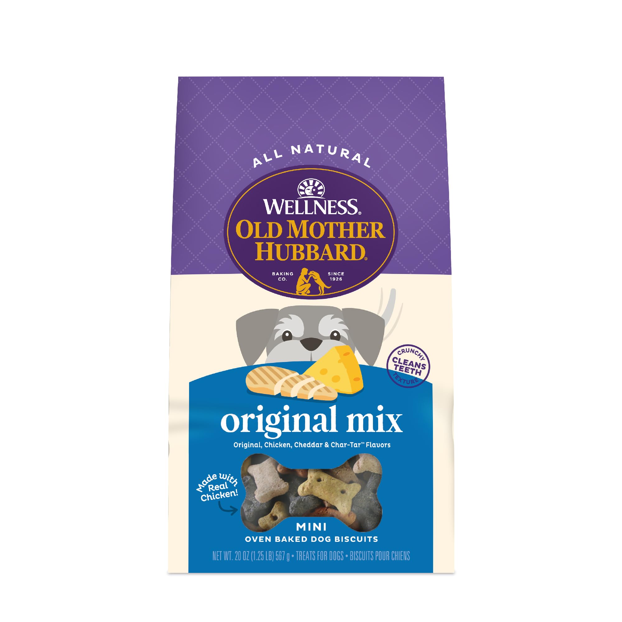 Old Mother Hubbard Wellness Original Mix Dog Biscuits, Natural, Training Treats, Four Flavors, Mini Size, (20 Ounce Bag)