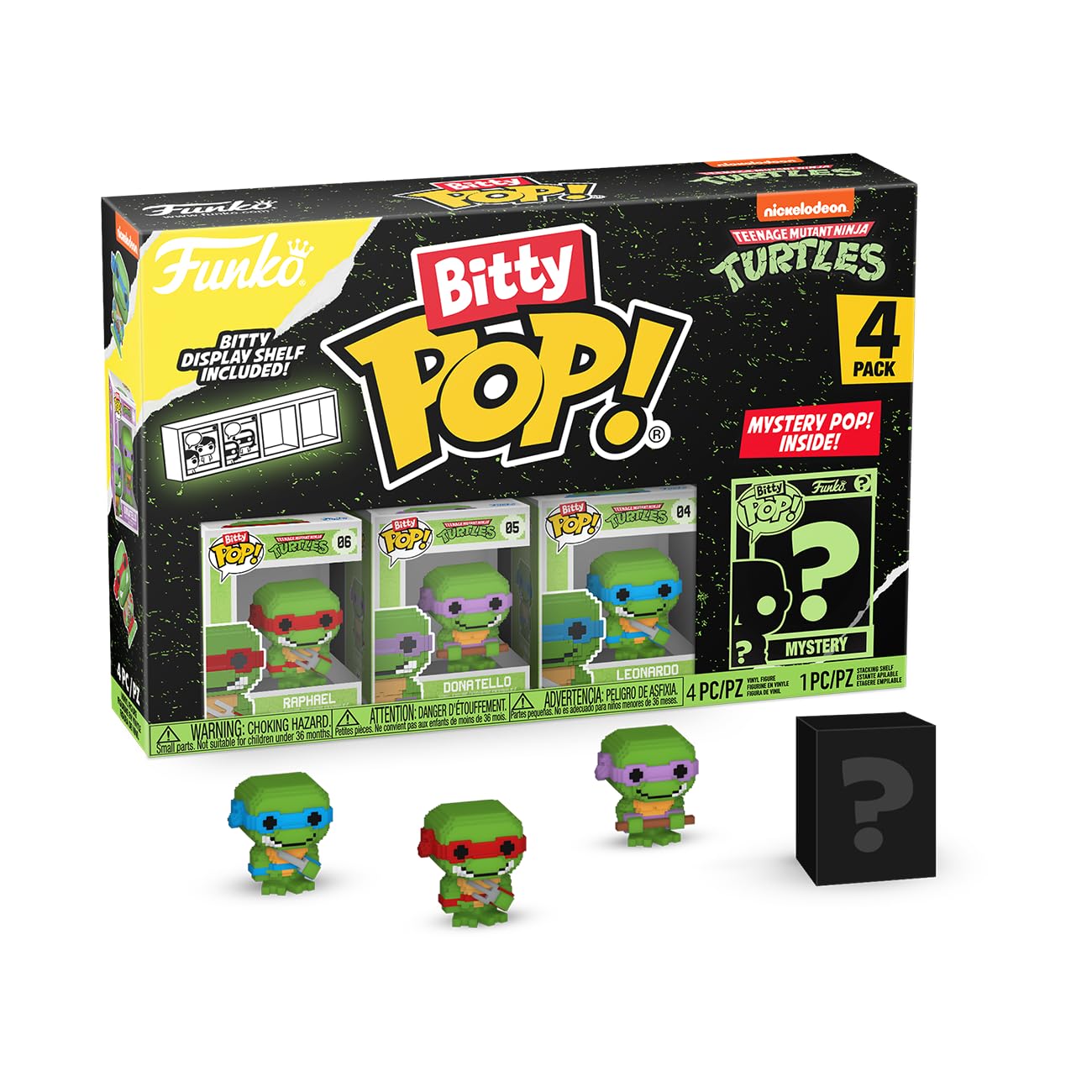 Funko Bitty Pop! Teenage Mutant Ninja Turtles - 8-Bit Raphael, Donatello, Leonardo & A Surprise Mystery Mini Figure - 0.9 Inch (2.2 Cm) - TMNT Collectable Gift Idea - Cake Topper