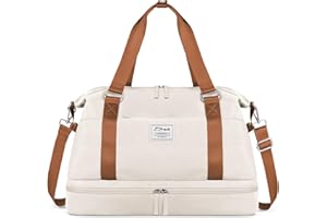 ETRONIK Weekender Bags for Women, Gym Bag with Shoes Compartment & Wet Pocket, Travel Duffel Bag with Trolley Sleeve for Personal Item Travel, Overnight Carry on Bag, Beige