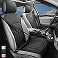 BEITK 2 Pack Leather Front Car Seat Covers, Universal Sideless Car Seat Protectors with Storage Pocket and Seat Belt Pads, Waterproof Automotive Seat Cover for Cars Trucks SUV(Black)