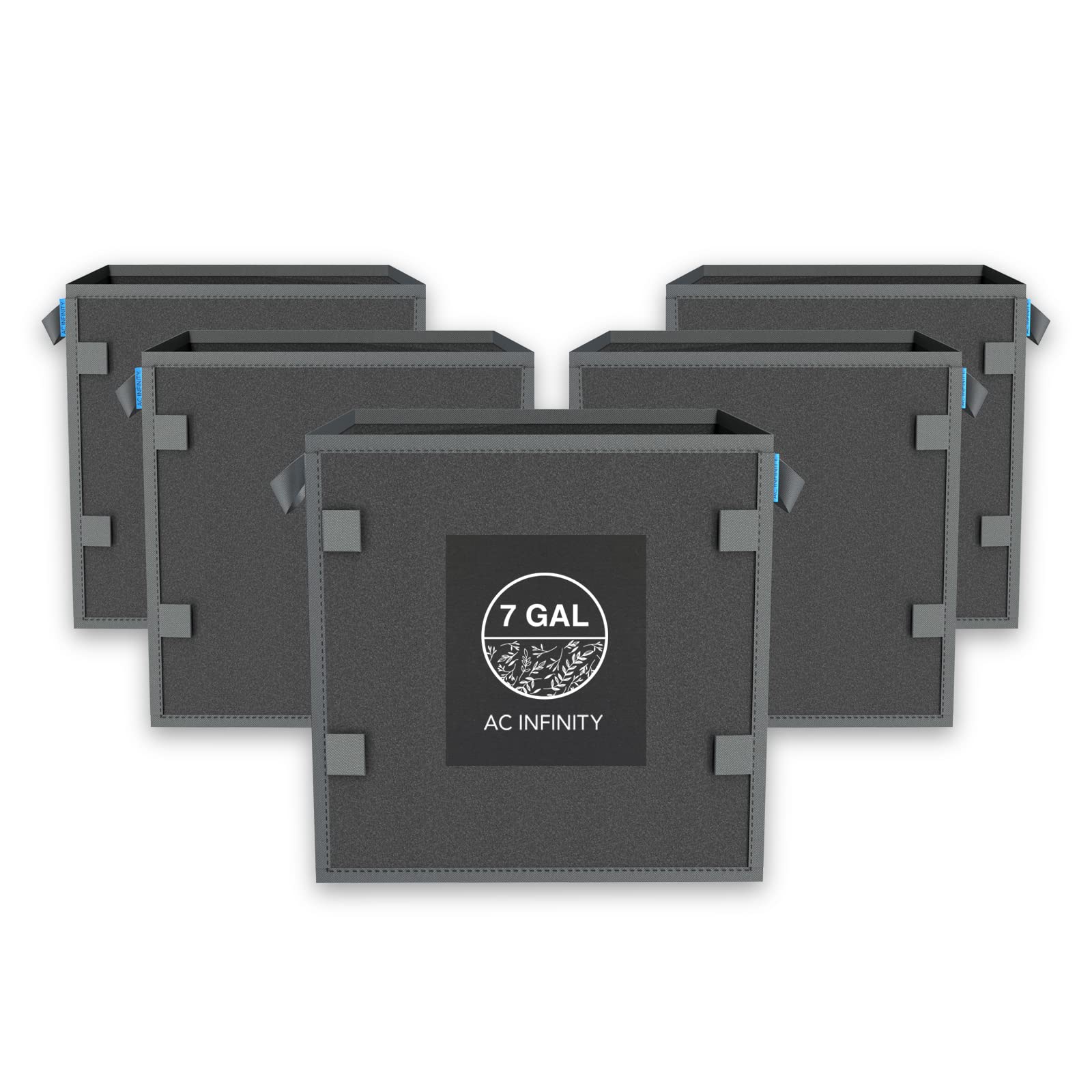 AC Infinity Square Heavy Duty Fabric Pots, 25 Liter Aeration Reusable Grow Bags 5-Pack with 500G Thick Nonwoven Fabric and Plant Stake Loops, for Garden Growing Fruits, Vegetables and Flowers 7 Gallon