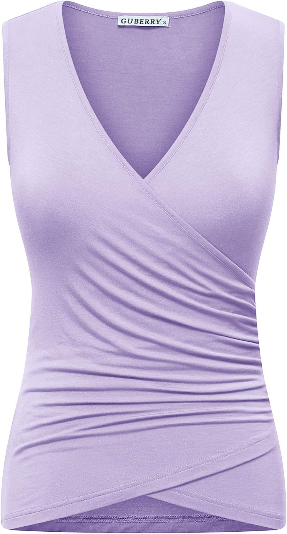 GUBERRY Womens Sleeveless Deep V Neck Unique Cross Wrap Sexy Tank Top Blouse