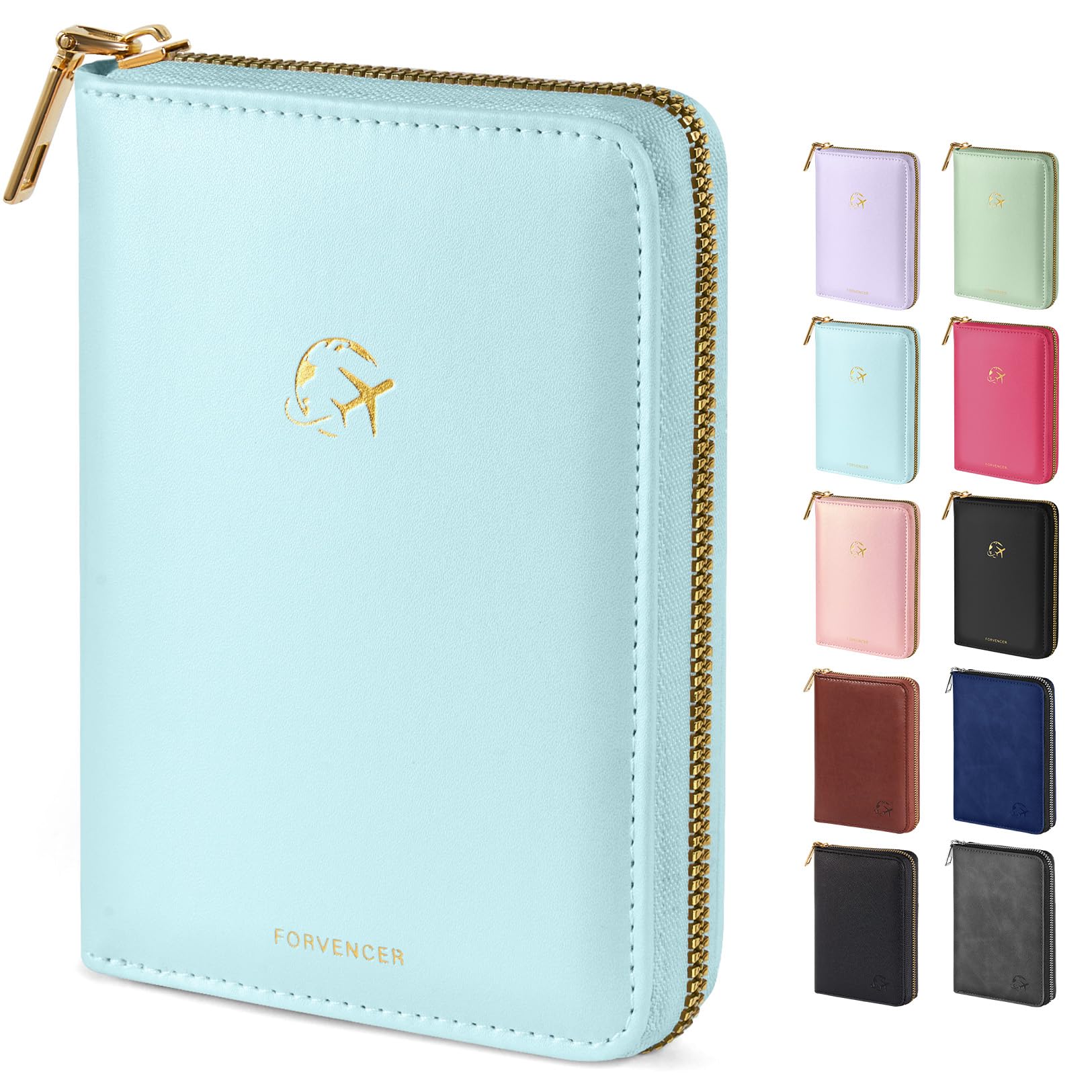 Photo 1 of Forvencer Passport Holder Cover with Safe Zipper Closure, Premium Passport Wallet for Travel, Cute RFID Blocking Card Case, Waterproof Travel Accessories for Women, Light Blue