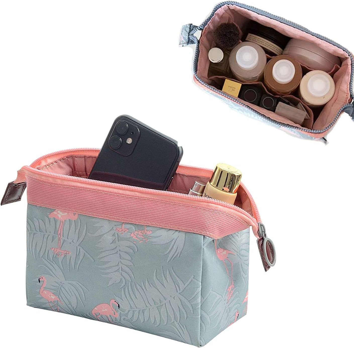 Small Makeup Bags, Portable Travel Cosmetic Bags Waterproof Make Up Case Pouch Toiletry Wash Bag for Women Girls (Flamingo) - Image 5