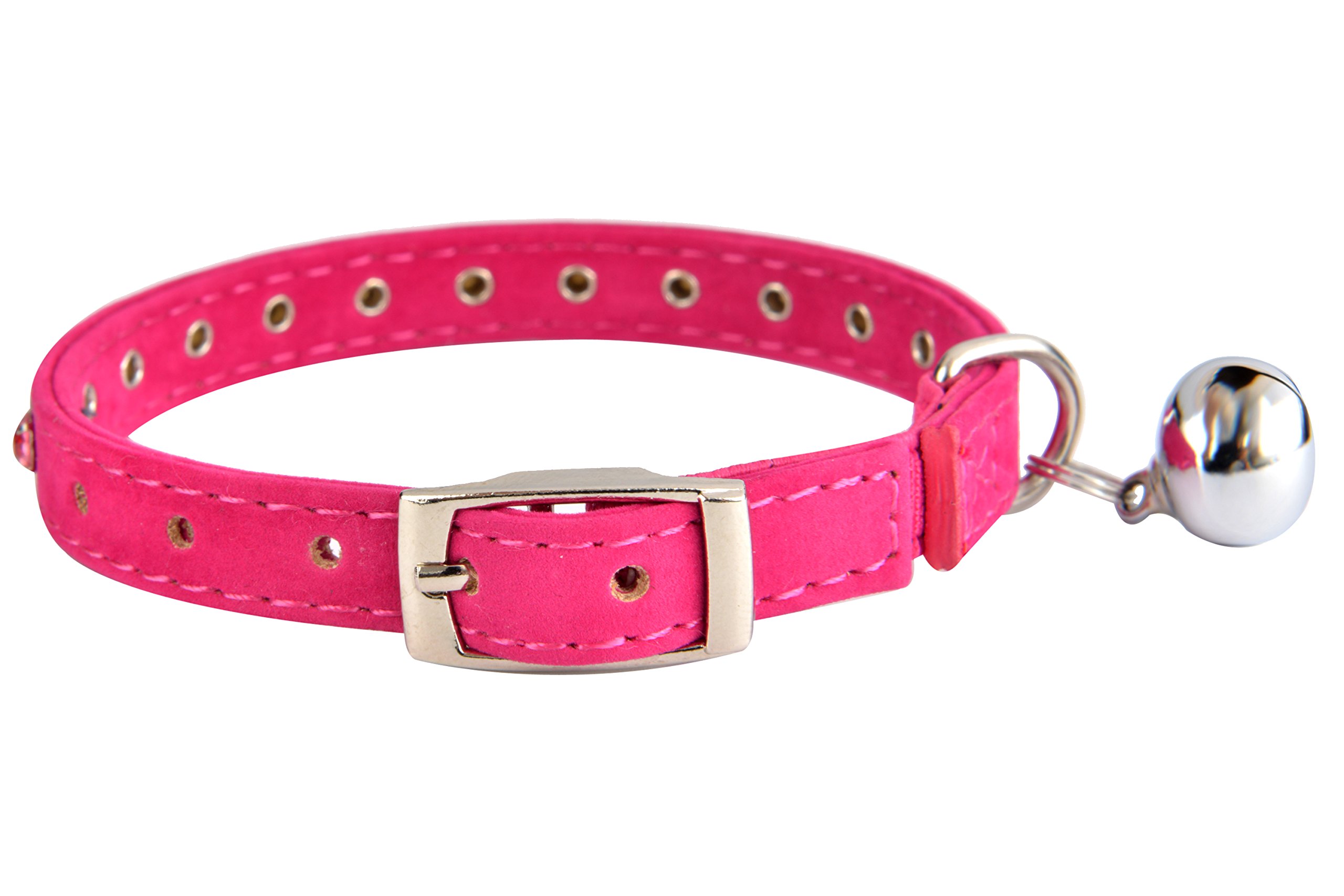 Pink Velvet Safety Elastic Belt Rhinestones Crystal Jeweled Cat Collars