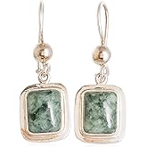 NOVICA Artisan Handmade Jade Dangle Earrings Fair Trade Modern Green Silver Sterling Guatemala Cypress Dried Herb [1.4 in L x 0.5 in W] ' Modern Maya'