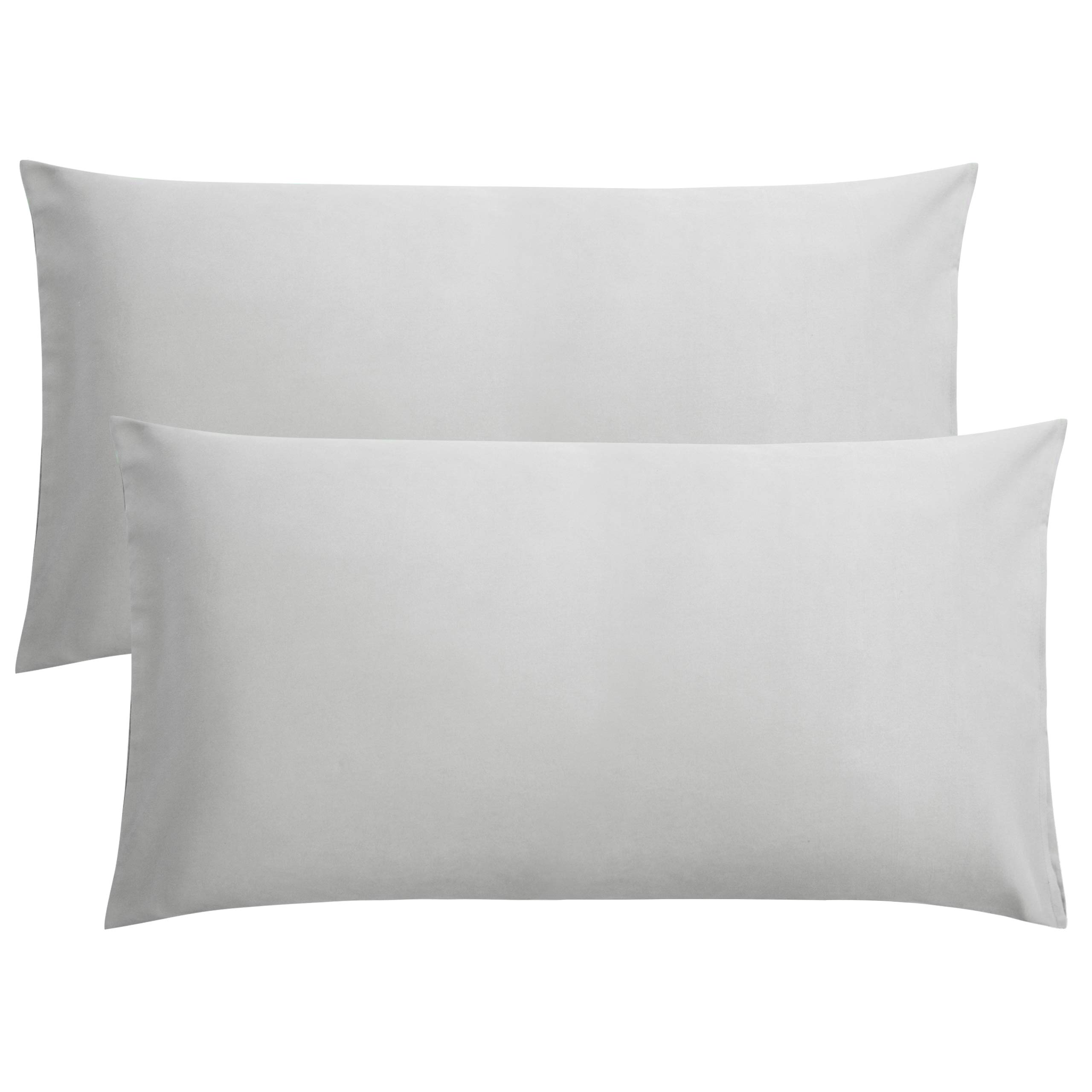 FLXXIE 2 Pack 100% Brushed 1800 Microfiber Plain King Pillowcases, Wrinkle and Stain Resistant, Soft and Cozy Envelope Closure Bed Pillow Cases, Light Grey, 50x90 cm