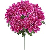 Hollyone Purple-Pink Artificial Dahlia Flowers with Stem Bushes 7 Heads Silk Fake Dahlias Flowers Wedding Bouquets Faux Dahlia Flower Floral Arrangements for Party Table Centerpieces Home Decor