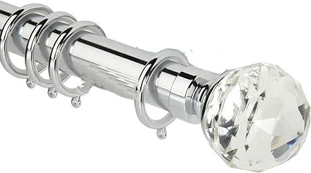 Umlout Crystal Metal Curtain Pole Polished Chrome Extendible