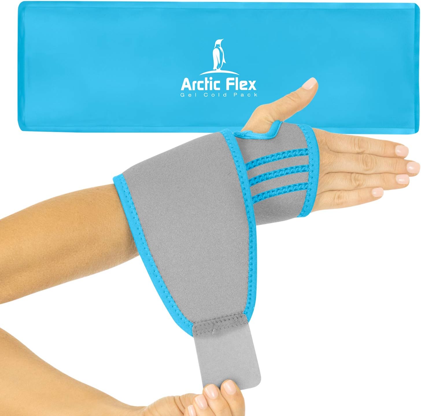Arctic Flex Wrist Ice Pack - Refreezable Gel Compression Support - Flexible Hot/Cold Brace For Injuries, Rheumatoid, Tendinitis, Swelling and Carpal Tunnel - Reusable for Pain and Muscle Therapy