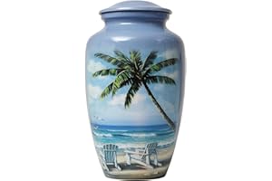 Beach Blue Cremation Urn for Human Ashes | Decorative Funeral Urn for Adult Men & Women | Burial Memorial Urn with Velvet Bag
