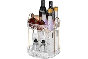 ZHIAI 360 Rotating Makeup Organizer, Bathroom Make Up Spinning Holder Rack, Large Capacity Cosmetics Storage Vanity Shelf Countertop for Bathroom, Kitchen, Dresser 2 Tier Clear