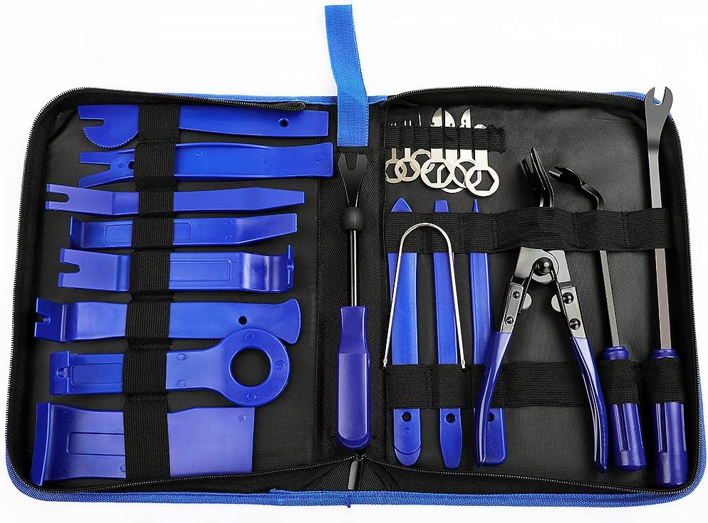 23pcs Car Trim Removal Tool Auto Door Panel Removal Tool Set with Clip Plier Set & Fastener Remover for Dash Center Console Audio Radio Removal Installation and Remover Strong Nylon Pry Tool Kit, Blue