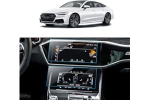 LANTU Car Screen Protector for 2019-2024 Audi A6 A7 Q8& 2020-2024 Audi Q7 Accessories Upper&Lower Navigation Touchscreen Protector Film Tempered Glass HD Clear Anti-Glare