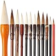 Corciosy 12 Pieces Chinese Calligraphy Brush Set - Premium Painting Writing Watercolor Sumi Brushes Set Kanji Japanese Drawing Art Brushes with Roll-up Brush Holder