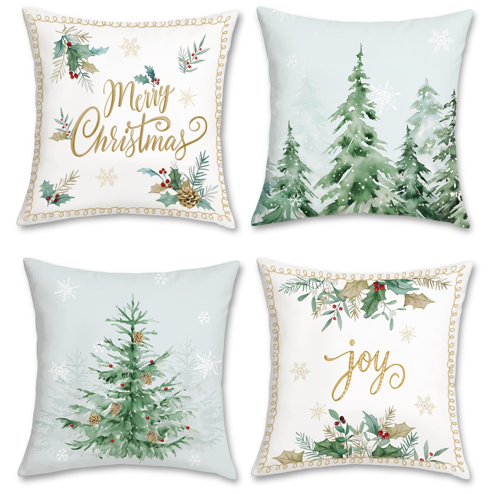Bonhause Merry Christmas Cushion Covers 45 x 45 cm Pine Tree Snowflake Joy Decorative Throw Pillow Covers Soft Velvet Pillowcases for Sofa Bed Home Winter Holiday Decor Set of 4