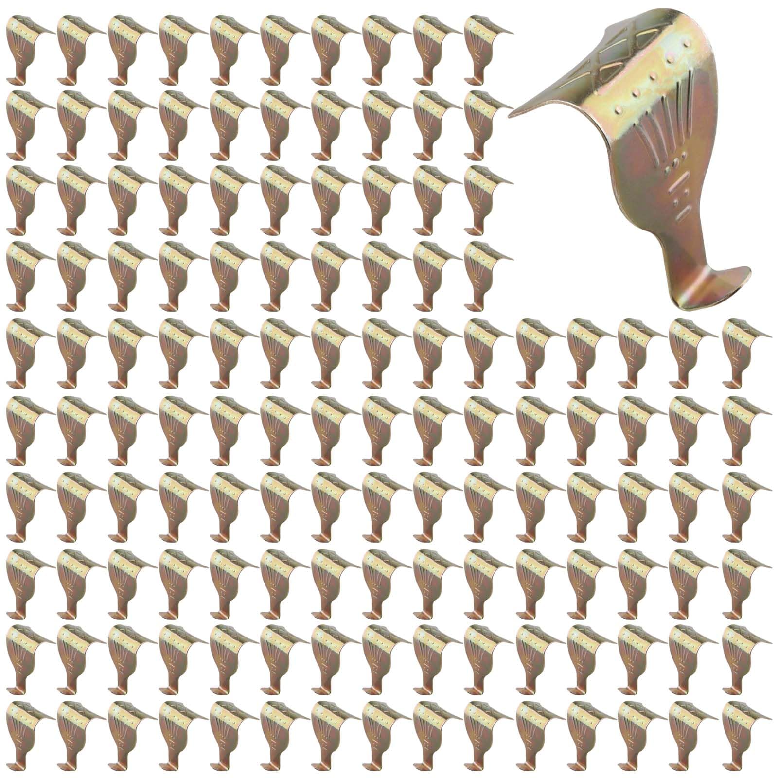 SINJEUN 100 Pack Brass Plated Rail Moulding Hook, Contemporary Heavy Duty Picture Hangers for Picture Frames, Wall Clocks, Keychains, Handbags