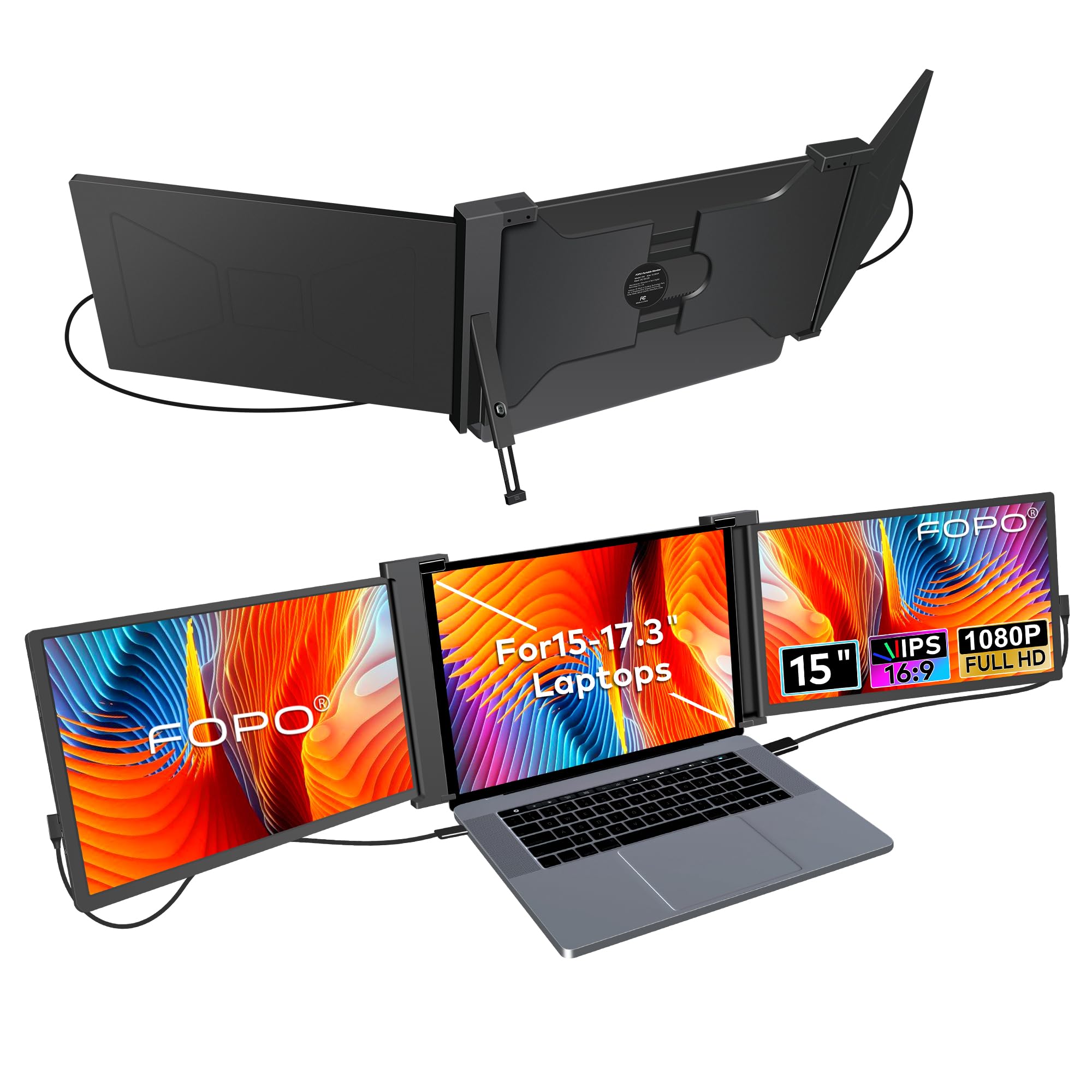 FOPO 15" Laptop Monitor Extender, 1080P Full HD