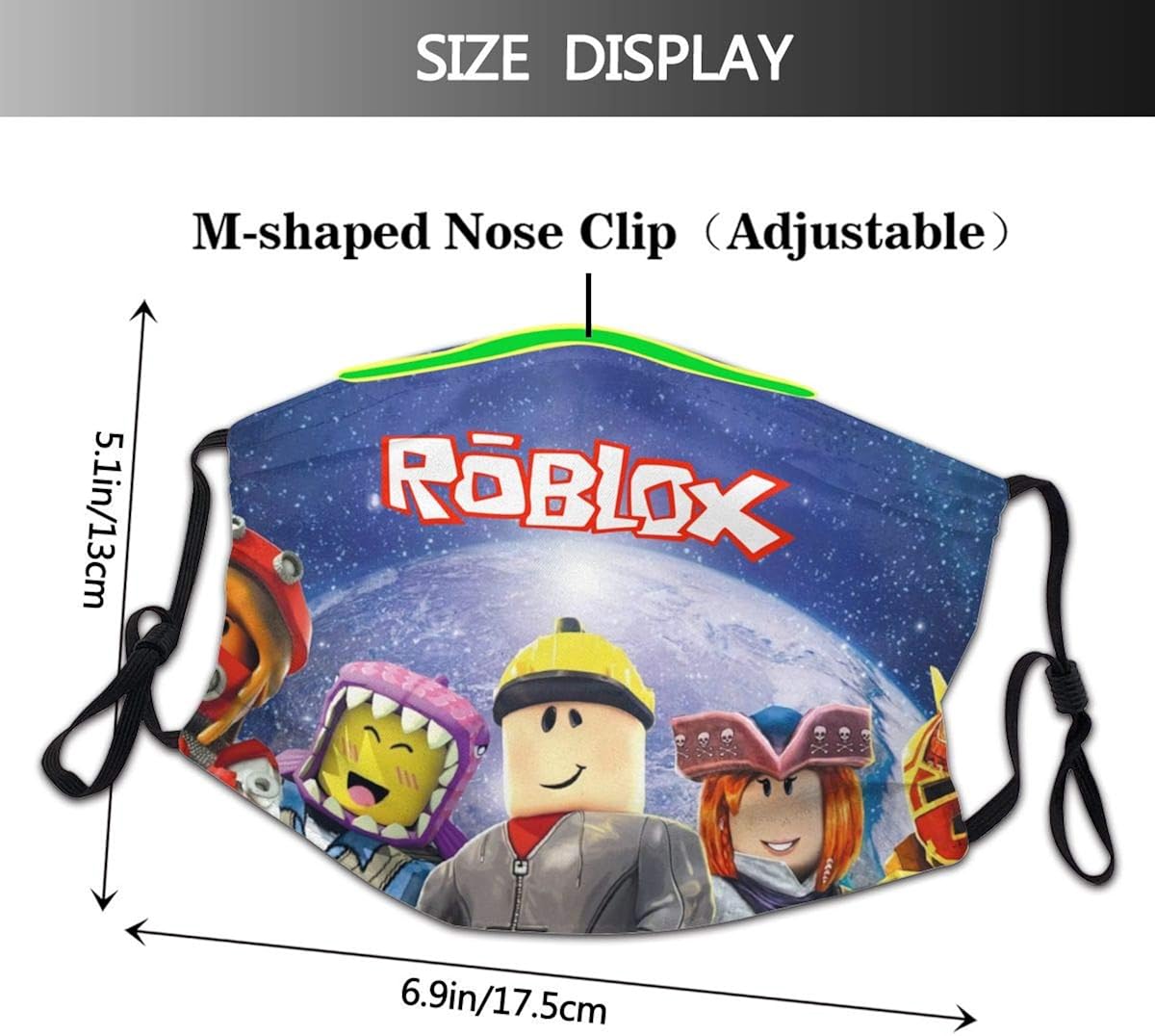 HUAJIELONG Mask, with Two Protective 5-layer Carbon Filters, M-Shaped Nose Clip Kid Bandana Shield for Teens 1 PCS - Roblox: Clothing