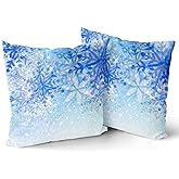 Giwawa White Blue Snowflake Pillow Cover Set of 2 Merry Christmas Snow Throw Pillowcases Winter Xmas Falling Crystal Nature Ice Cushion Covers for Sofa Bedding Car Home Couch Decor 18
