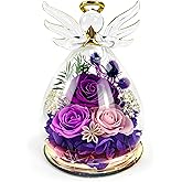 Purple Rose Valentines Day Gifts for Her Birthday Gifts for Women, Forever Rose in Glass Flowers for Delivery, Preserved Rose Angel Figurine for Mom Grandma, Mother’s Day Birthday Gifts
