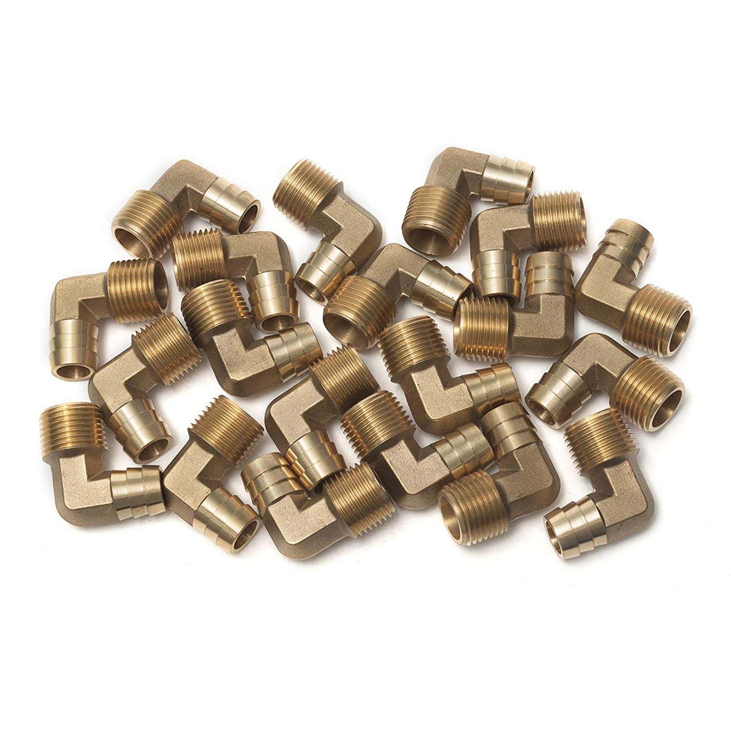 LTWFITTING 90 Deg Elbow Brass Barb Fitting 1/2-Inch Male BSPT x 16mm ID Hose(Pack of 25)
