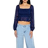 Forever 21 Womens Metallic Peasant-Sleeve Crop Top