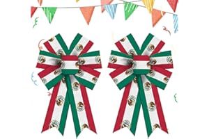 Hying 2 Pieces Cinco de Mayo Bows for Wreath, Mexican Fiesta Wreath Bows Colorful Stripes Craft Bows May 5th Bandera De México Bows Blue Burlap Bows for Front Door Fiesta Party Decorations Supplies