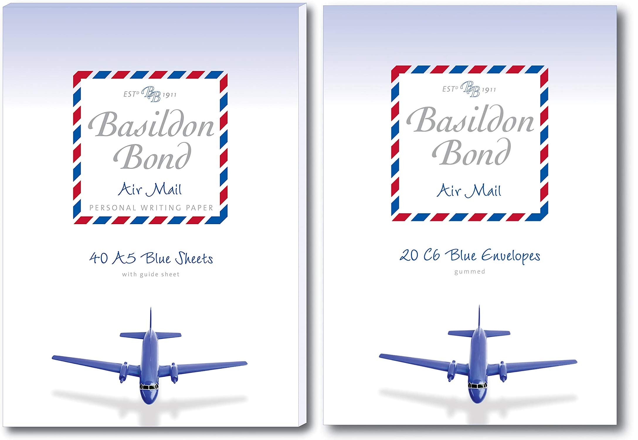 Basildon Bond Air Mail Writing Set Include A5 Blue Sheet Writing Pad & C6 Air Mail Envelopes