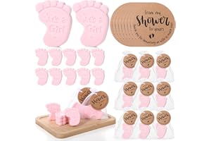 Swiffen 25 Sets Baby Shower Soap Favors for Guests Girl Boy Mini Footprint Handmade Scented Soaps with Thank You Tags and Organza Bags for Shower Gender Reveal Party Favors(Pink,Baby Feet)