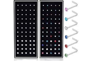SMUOBT 120pcs 22G L Shaped Stainless Steel Nose Studs Rings Piercing Pin Body Jewelry 1.5mm 2mm 2.5mm a Set White and Colour
